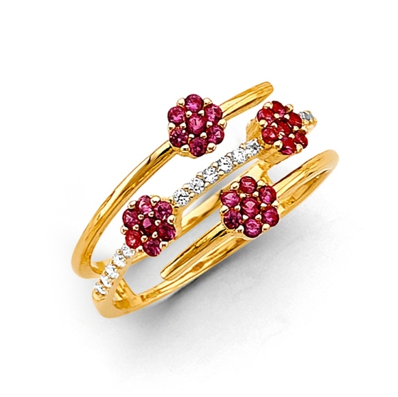 Jewelry - 14KT Gold Flower Red CZ Ring